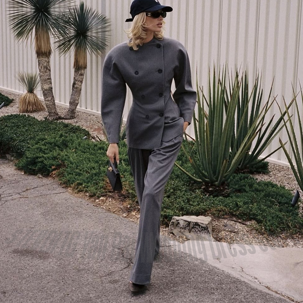 Women'S Formal Wear Pants Suit - Classic Grey Women's Suit Set Double