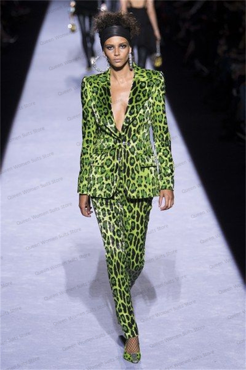 Sequins Leopard Women Suit Set - Women'S Green Formal Wear review and price