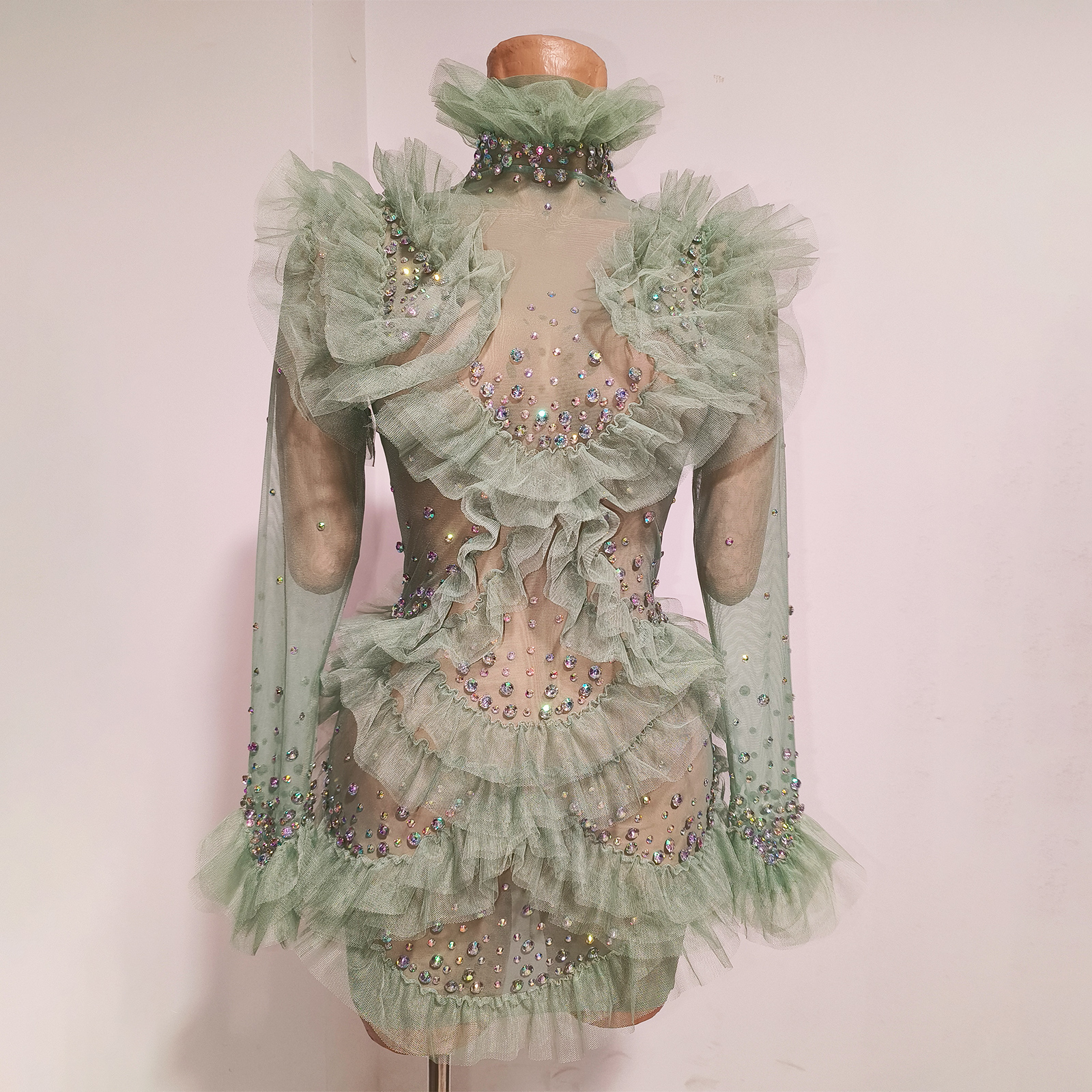 Sage Green Mesh Ruffle Tulle M - Women'S Green Formal Wear review and price