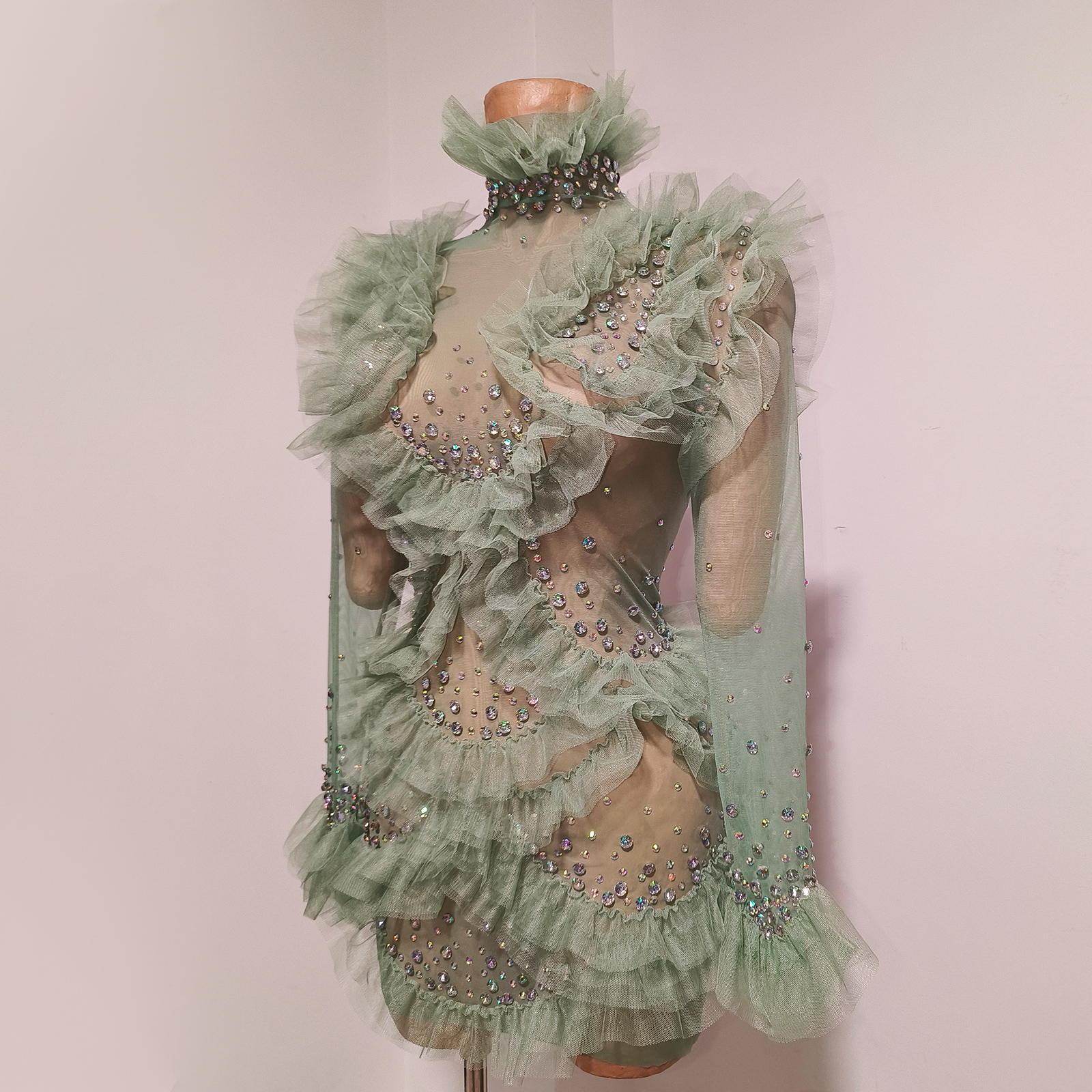 Sage Green Mesh Ruffle Tulle M - Women'S Green Formal Wear review and price