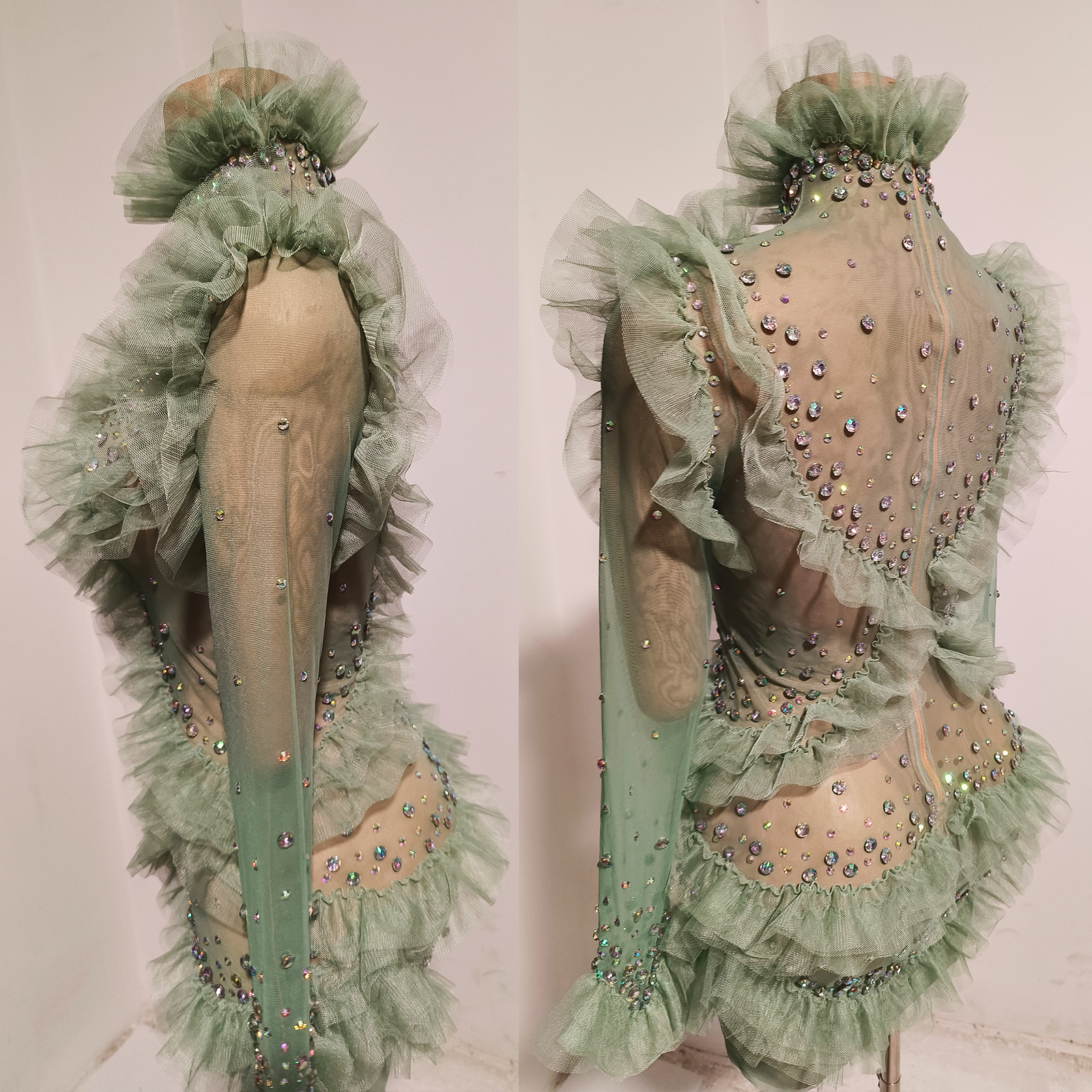 Sage Green Mesh Ruffle Tulle M - Women'S Green Formal Wear review and price
