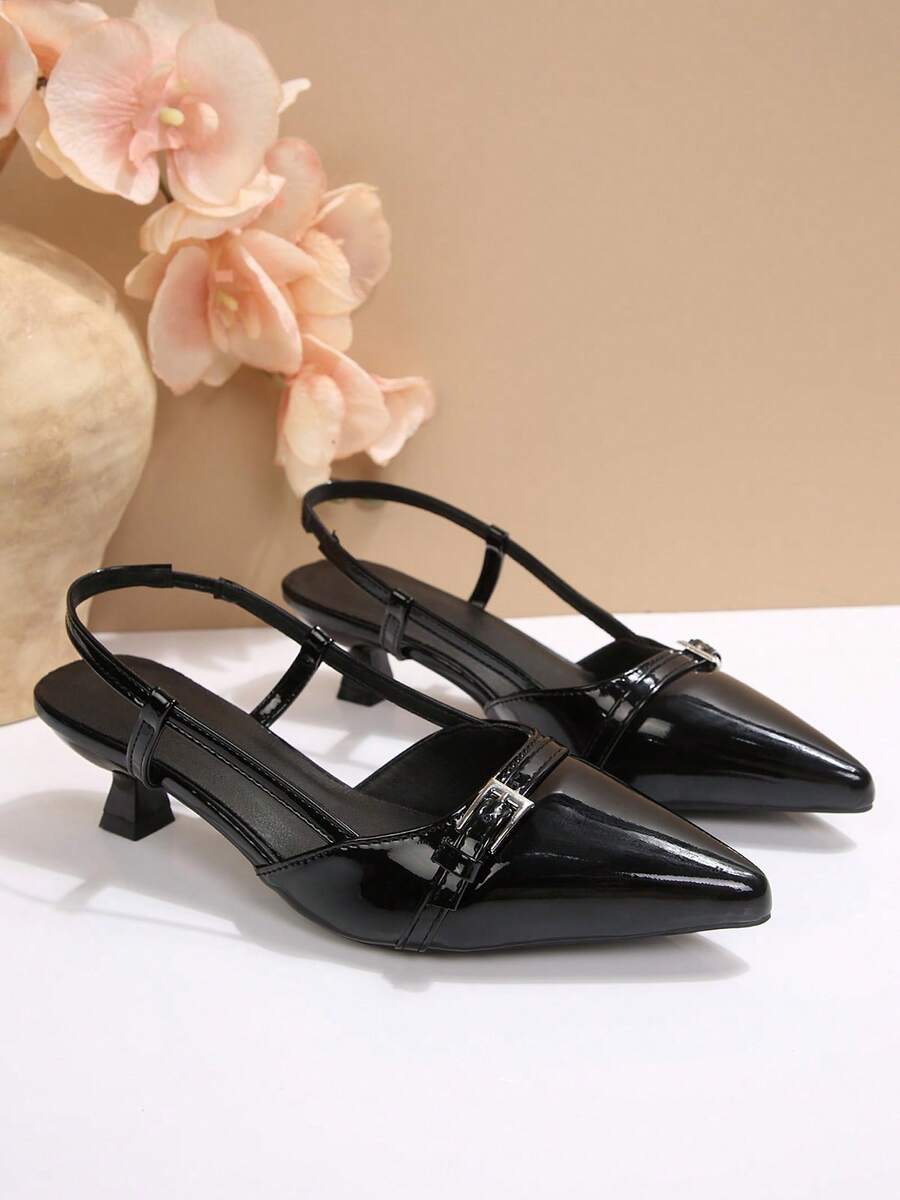 Black Pointed Toe Slingback Ki - Kitten Heel Women review and price