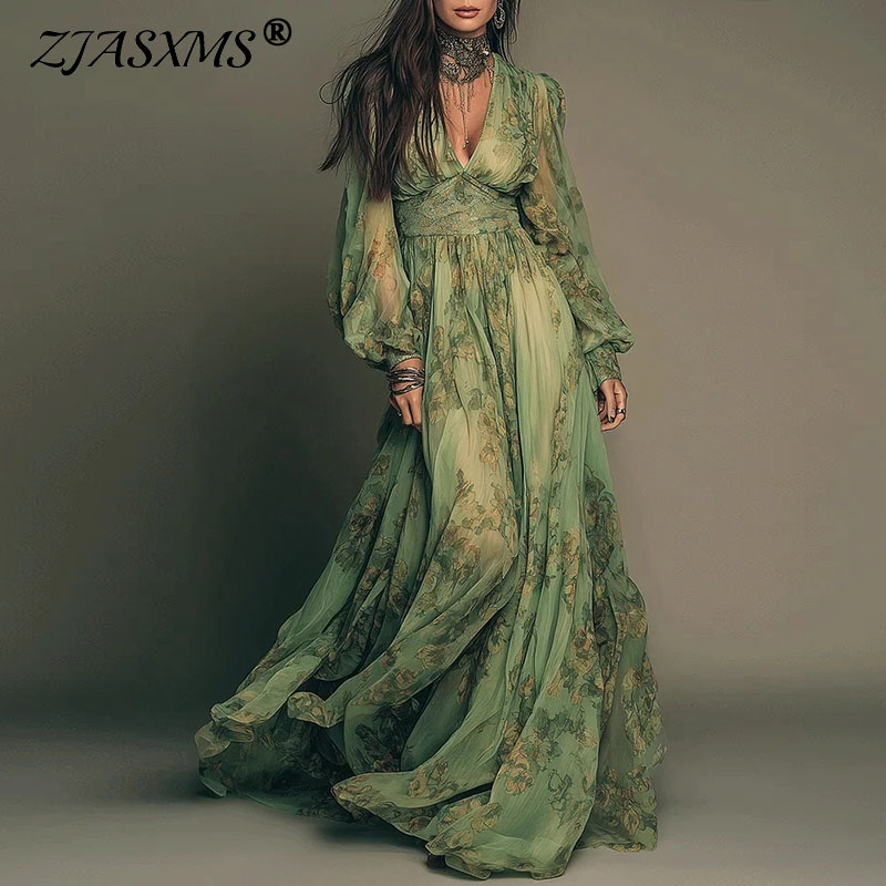 Elegant Green Floral Print Chi - Women'S Green Formal Wear review and price