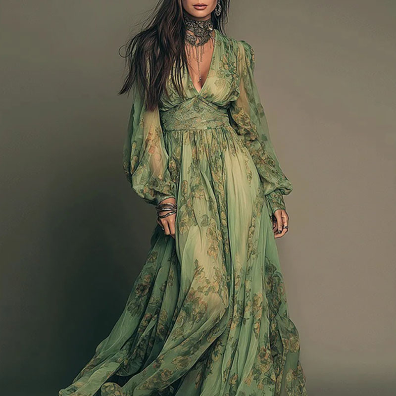 Elegant Green Floral Print Chi - Women'S Green Formal Wear review and price