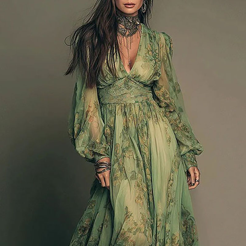 Elegant Green Floral Print Chi - Women'S Green Formal Wear review and price
