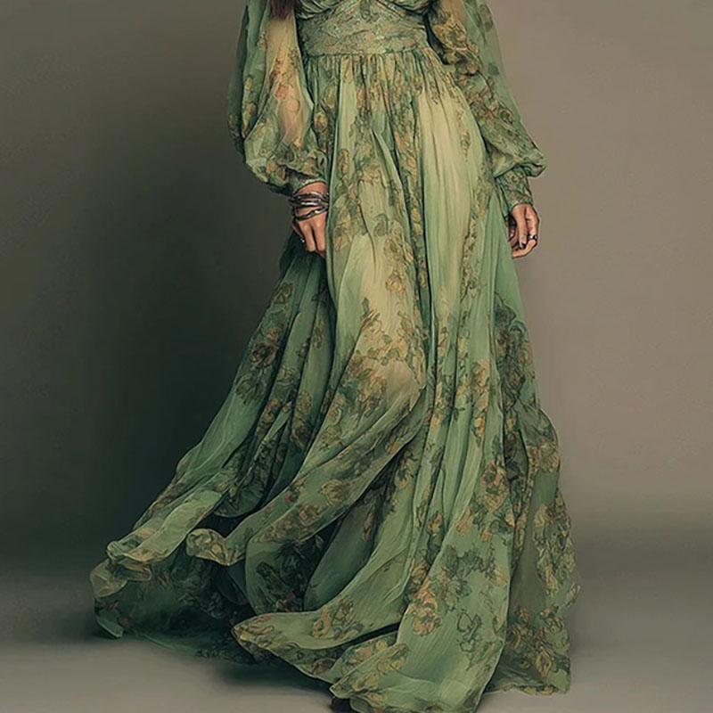 Elegant Green Floral Print Chi - Women'S Green Formal Wear review and price