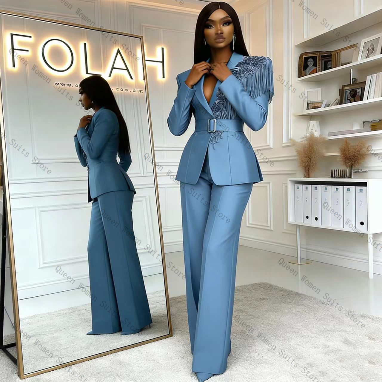 Tassel Blue Women Suit Pants S - Women'S Formal Wear Pants Suit review and price