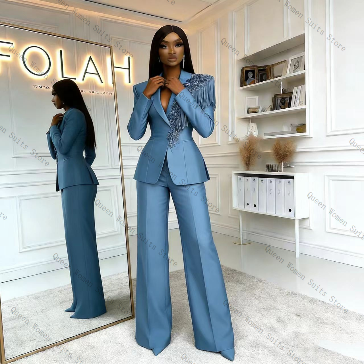 Tassel Blue Women Suit Pants S - Women'S Formal Wear Pants Suit review and price