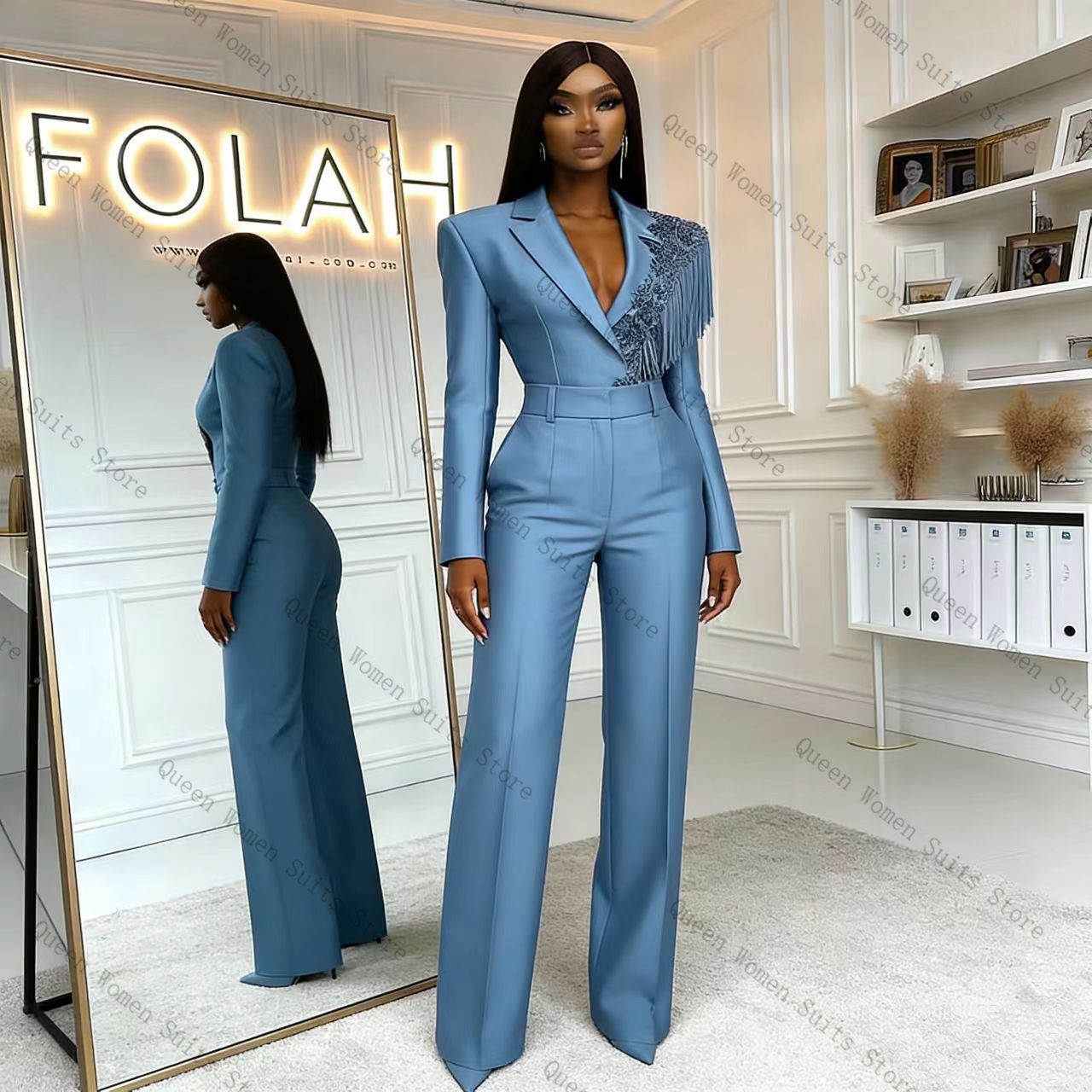 Tassel Blue Women Suit Pants S - Women'S Formal Wear Pants Suit review and price