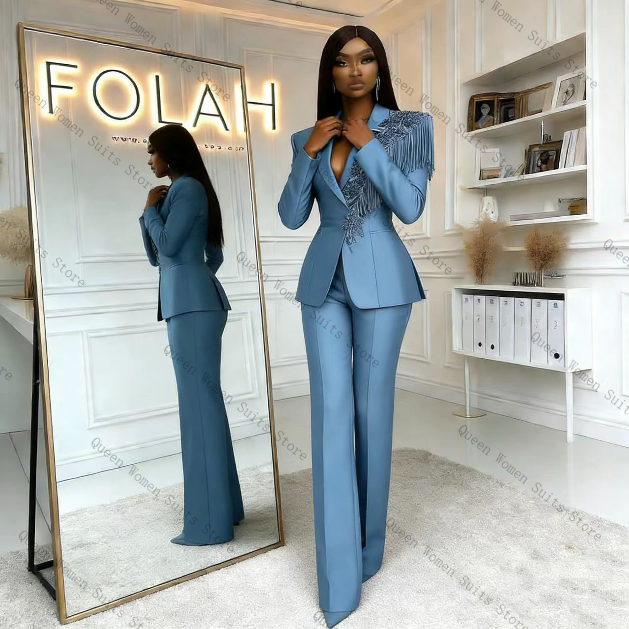 Tassel Blue Women Suit Pants S - Women'S Formal Wear Pants Suit review and price