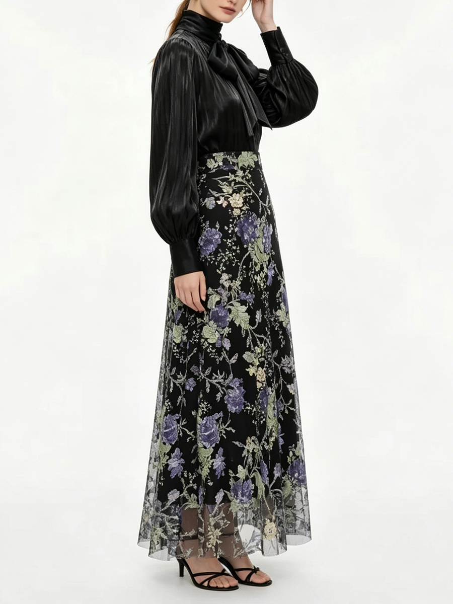 VGH Elegant Chic Black Floral  - Women Formal Wear Black review and price