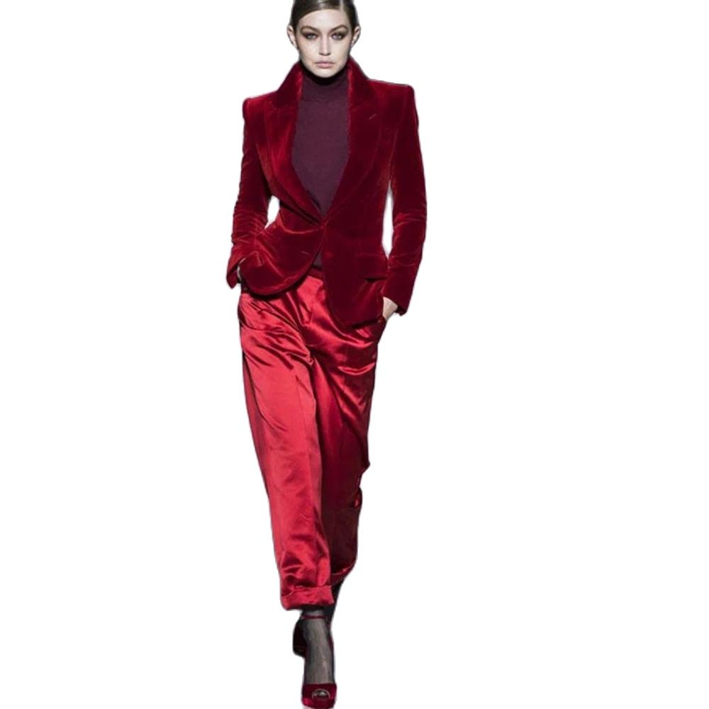 Women Pant Suits Wine Red Velv - Women'S Formal Wear Pants Suit review and price