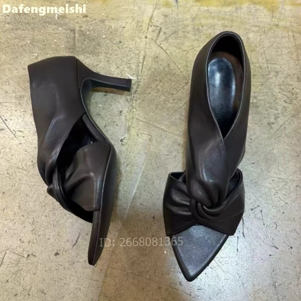 Women Black Leather Twisted Kn - Kitten Heel Women review and price