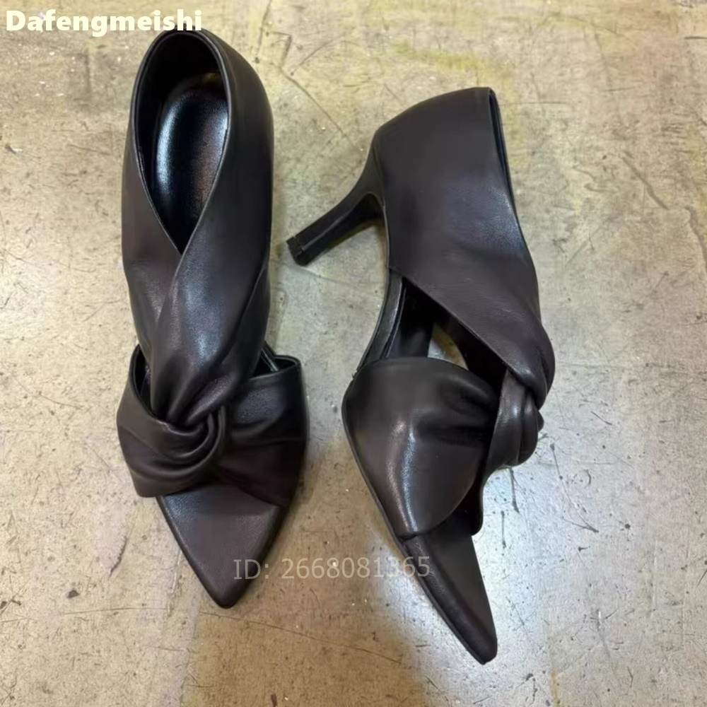 Women Black Leather Twisted Kn - Kitten Heel Women review and price