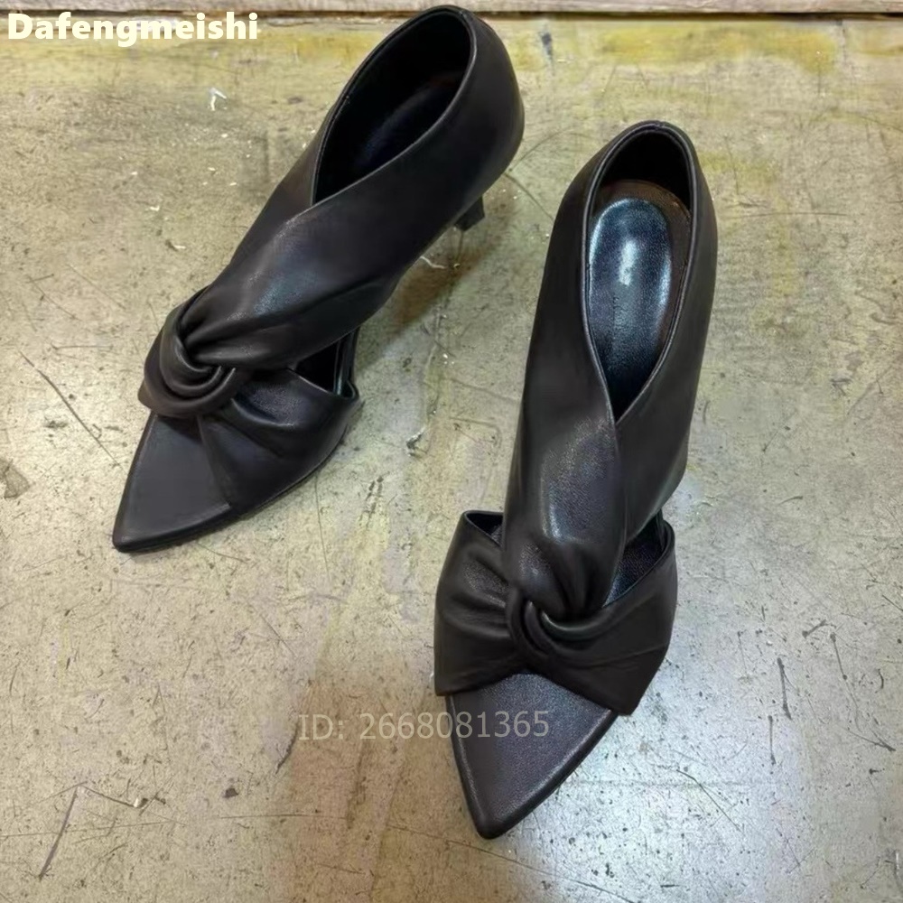 Women Black Leather Twisted Kn - Kitten Heel Women review and price